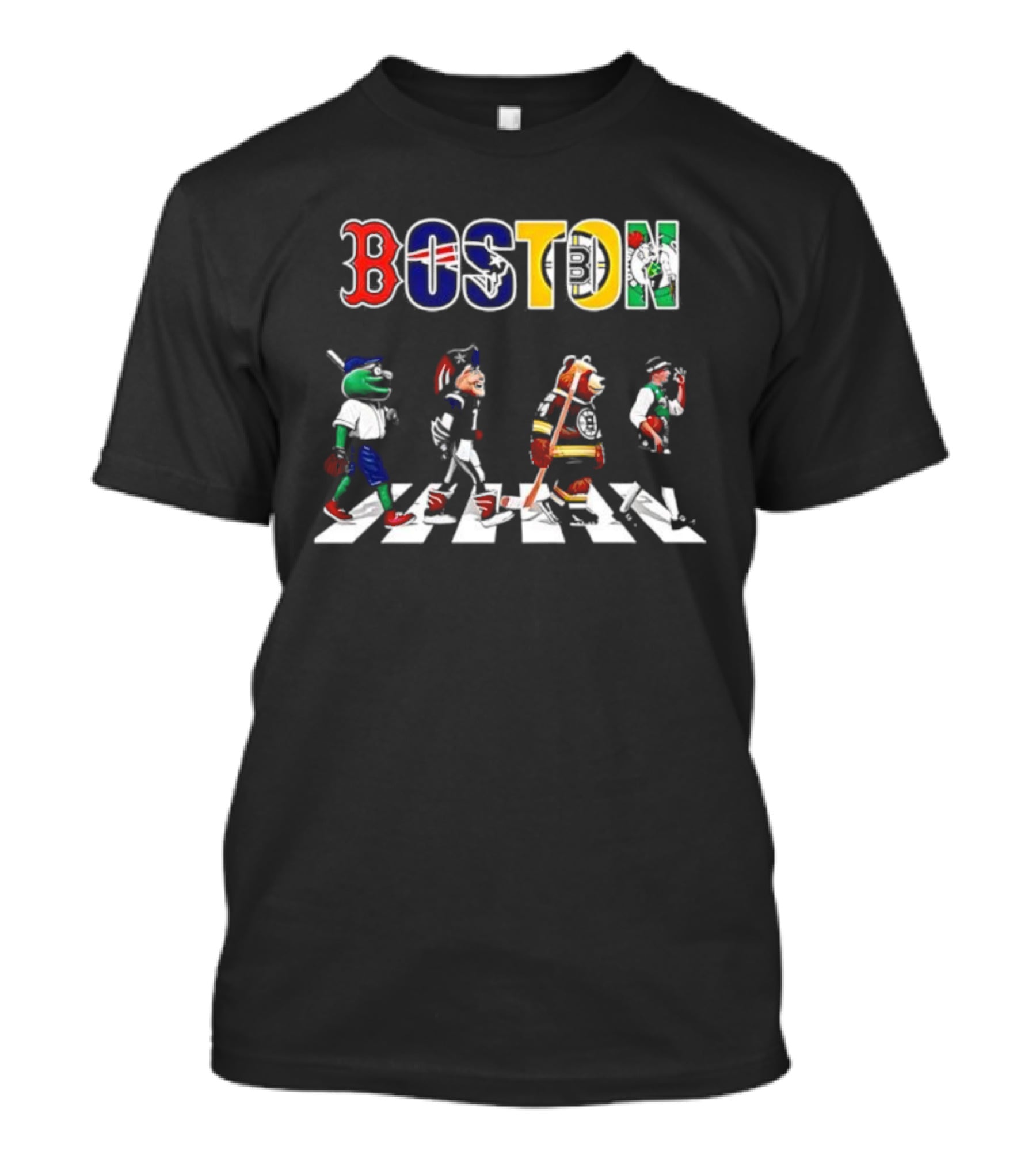 Boston Sports Red Sox Patriots Bruins Celtics Mascots Abbey Road T-Shirt