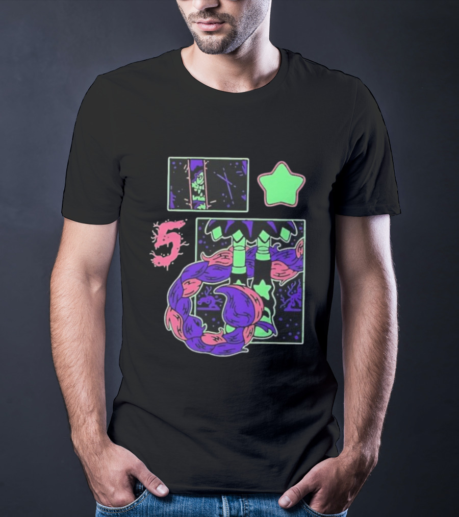 Poppy Theory Neon Star Braided Hair Cosmic Number 5 T-Shirt