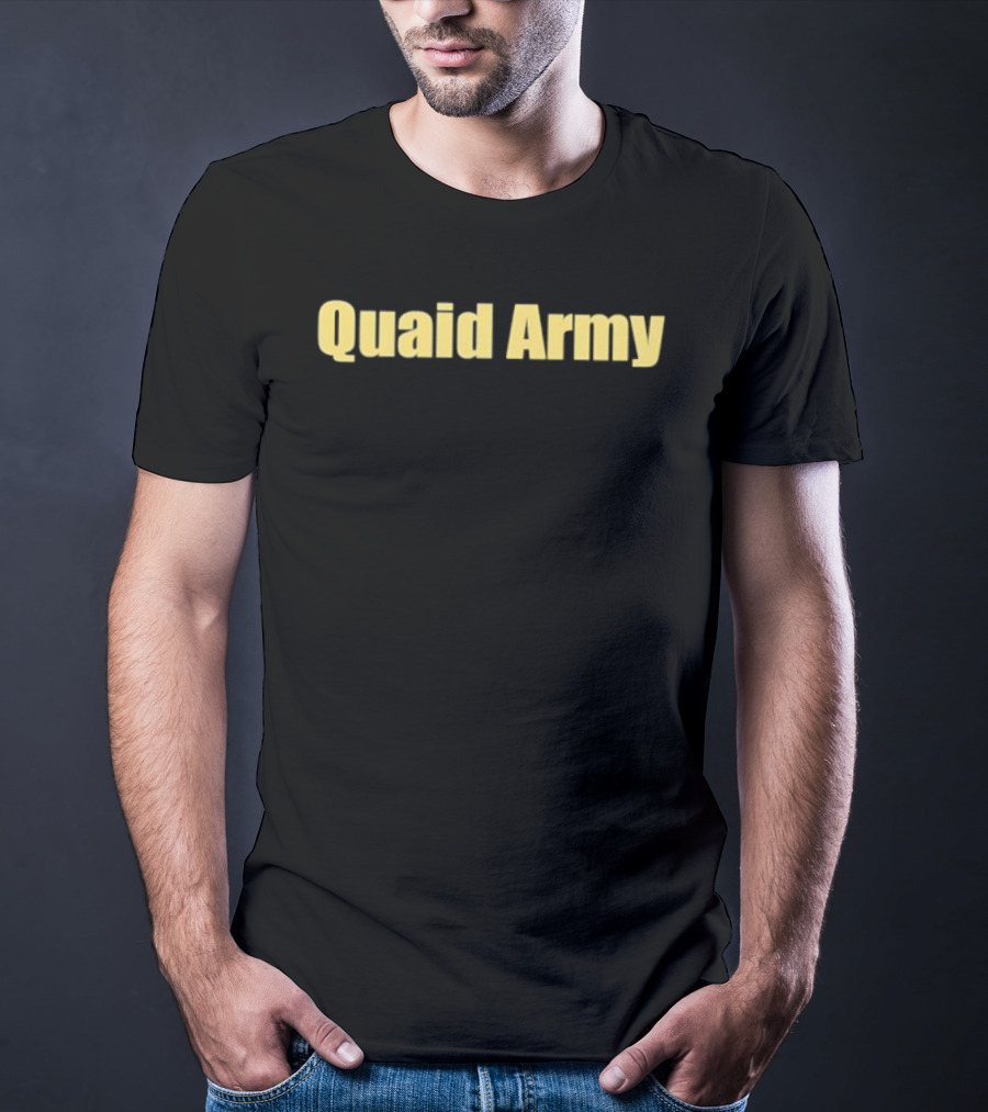 Quaid Army Text Simple Yellow Bold Font T-Shirt