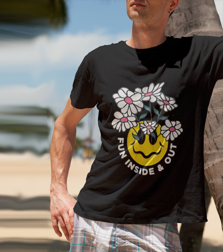 Fun Inside And Out Yellow Smiley Face With Daisies T-Shirt