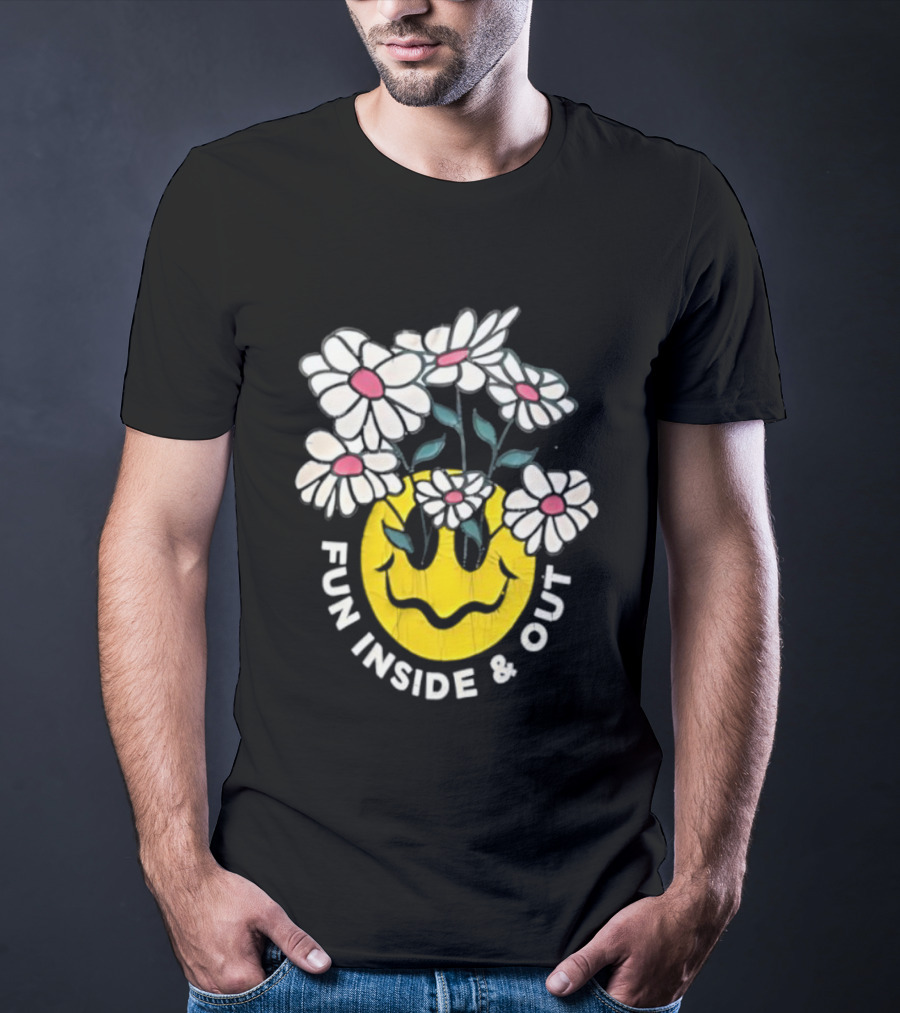 Fun Inside And Out Yellow Smiley Face With Daisies T-Shirt