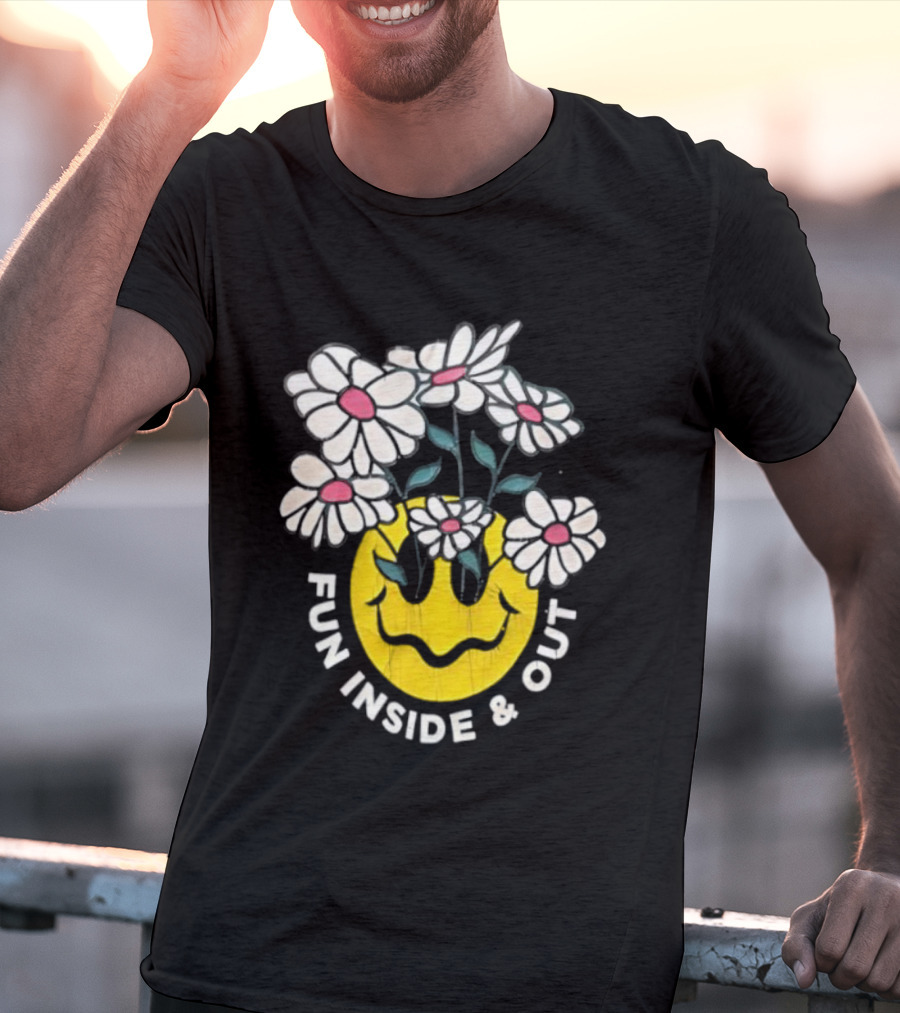 Fun Inside And Out Yellow Smiley Face With Daisies T-Shirt