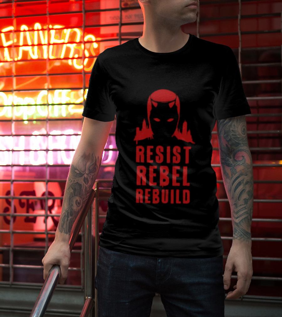 Daredevil Resist Rebel Rebuild Heroic Icon Mask Symbol T-Shirt