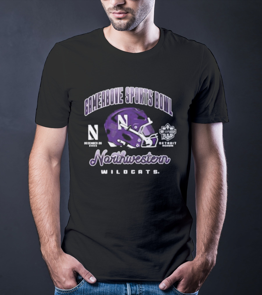 Gameabove Sports Bowl Northwestern Wildcats 2025 Helmet T-Shirt