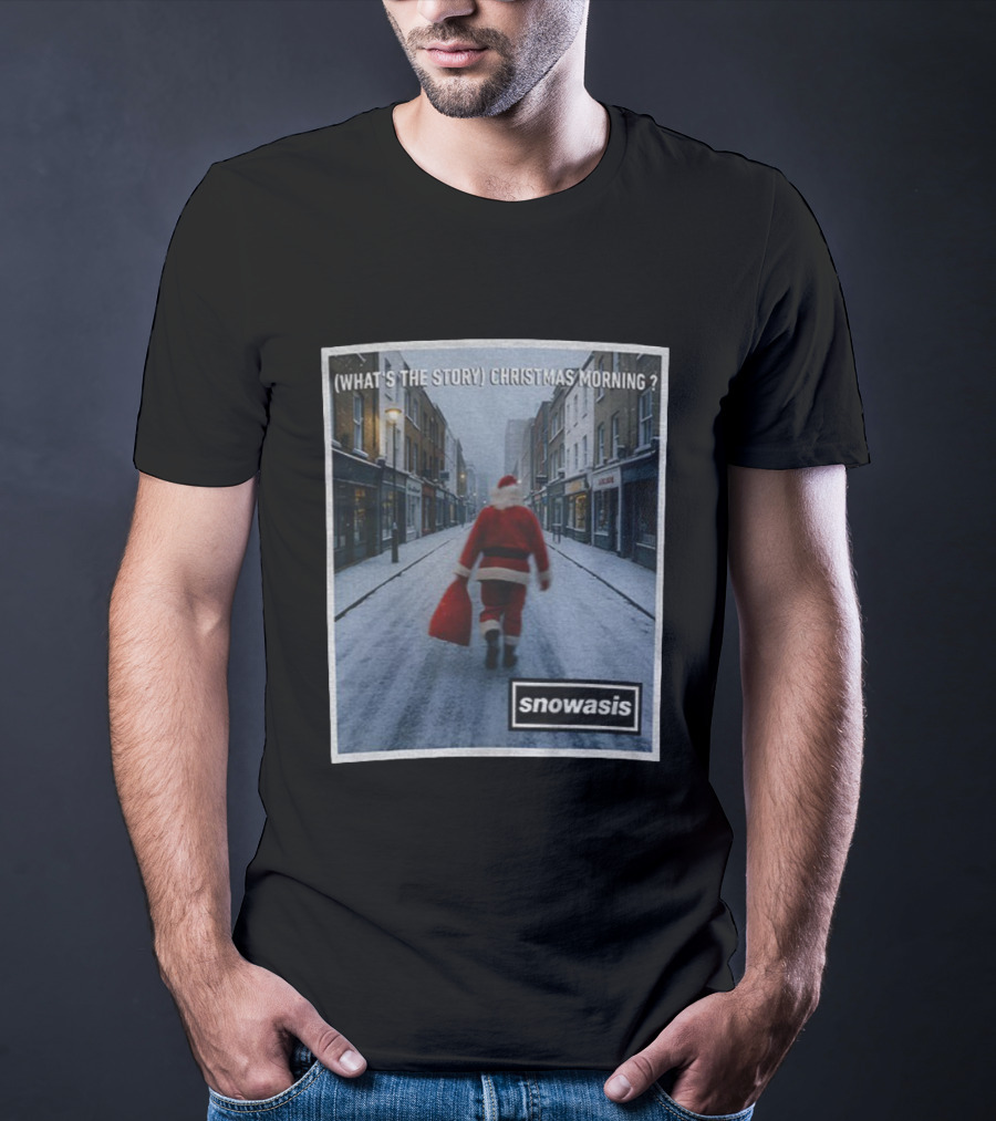 (What's The Story) Christmas Morning Snowasis Santa Scene T-Shirt