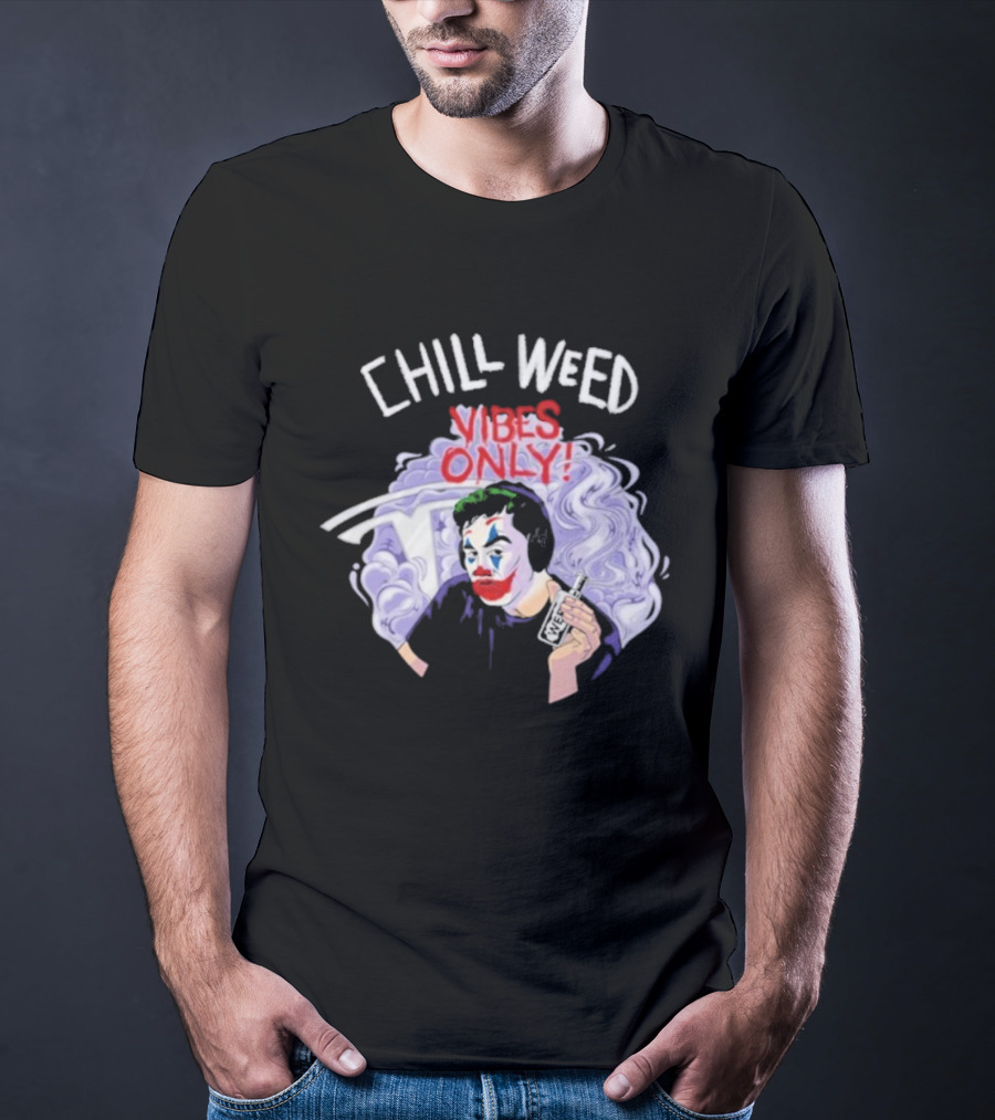 Chill Weed Vibes Only Joker Holding Tesla Symbol Smoke Art T-Shirt