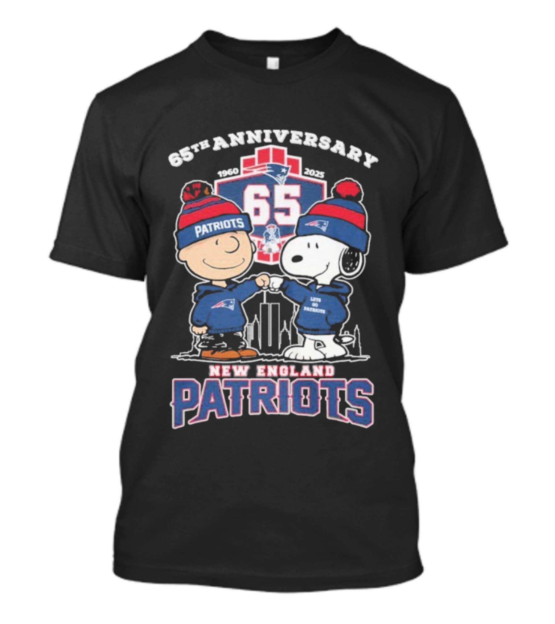 Snoopy Charlie Brown New England Patriots 65th Anniversary 1960 2025 T-Shirt