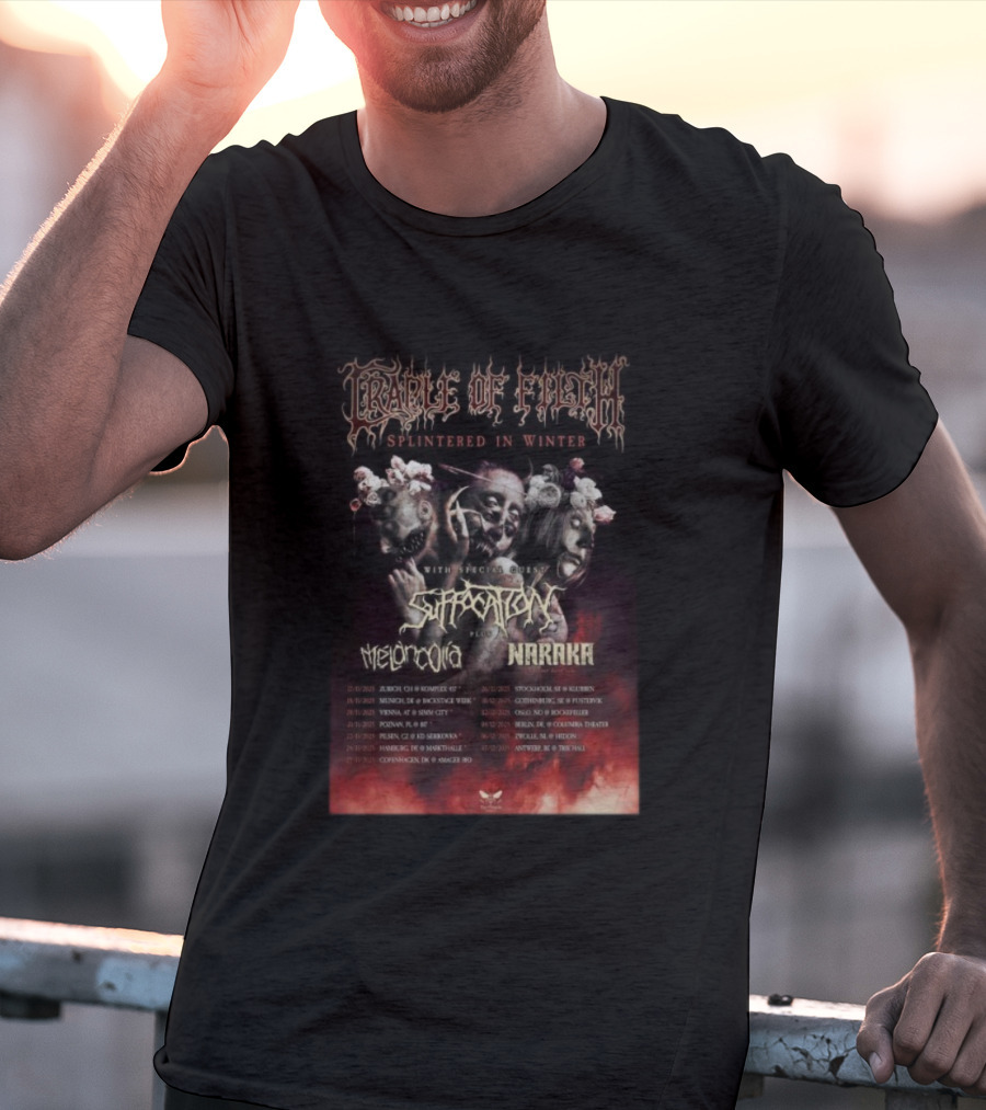 Cradle Of Filth Splintered In Winter Tour 2025 Suffocation Melancholia Naraka Dates T-Shirt