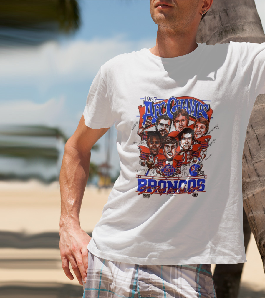 1987 AFC Champs Denver Super Bowl XXII Broncos Signature T-Shirt