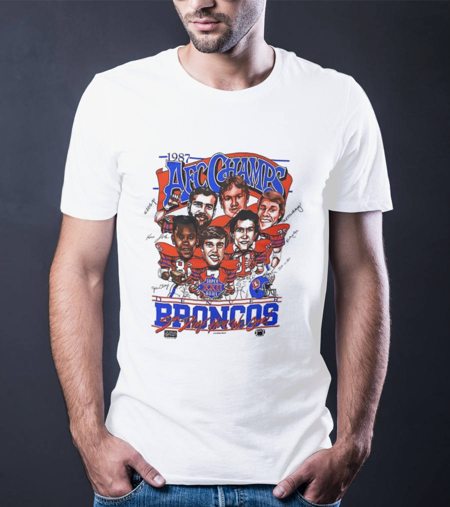1987 AFC Champs Denver Super Bowl XXII Broncos Signature T-Shirt