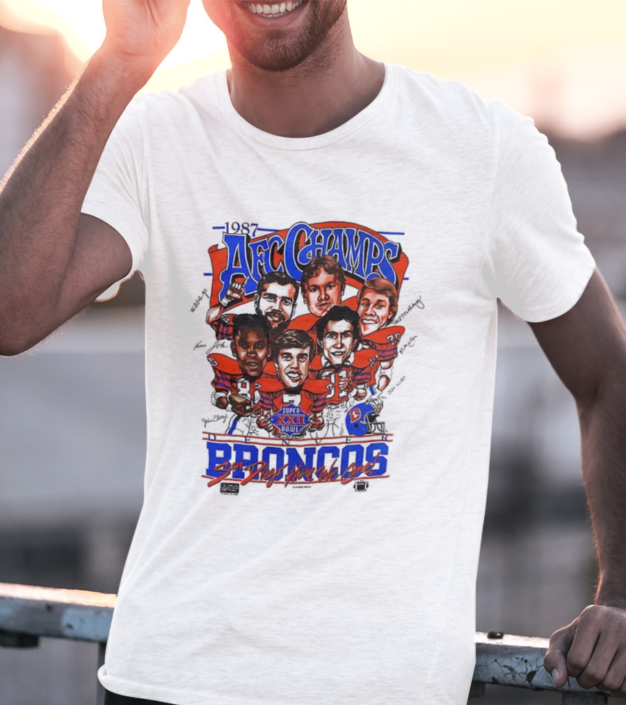 1987 AFC Champs Denver Super Bowl XXII Broncos Signature T-Shirt