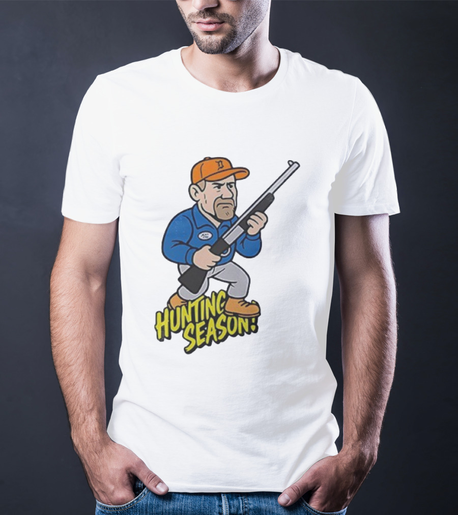 Detroit Lions Hunting Season Cartoon Character With Rifle T-Shirt