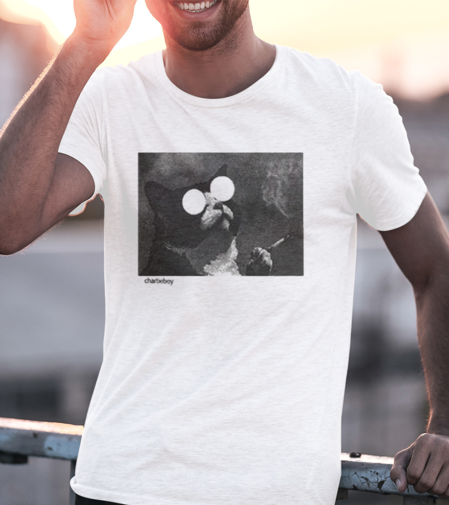 Charlieboy Trippy Cool Cat Smoking Visionary Optical Illusion Retro T-Shirt