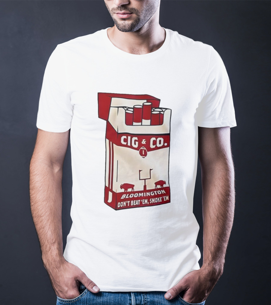 Bloomington Cig & Co Don't Beat 'Em Smoke 'Em Red Pack Football Field Buffalos T-Shirt