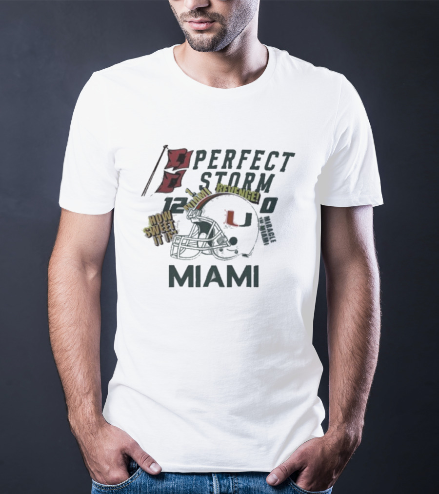 Miami Hurricanes Perfect Storm Refugee Sweet Helmet T-Shirt