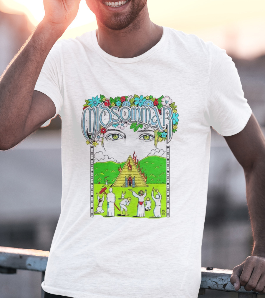 Midsommar Eyes Pyramid Fire Ceremony Illustration T-Shirt