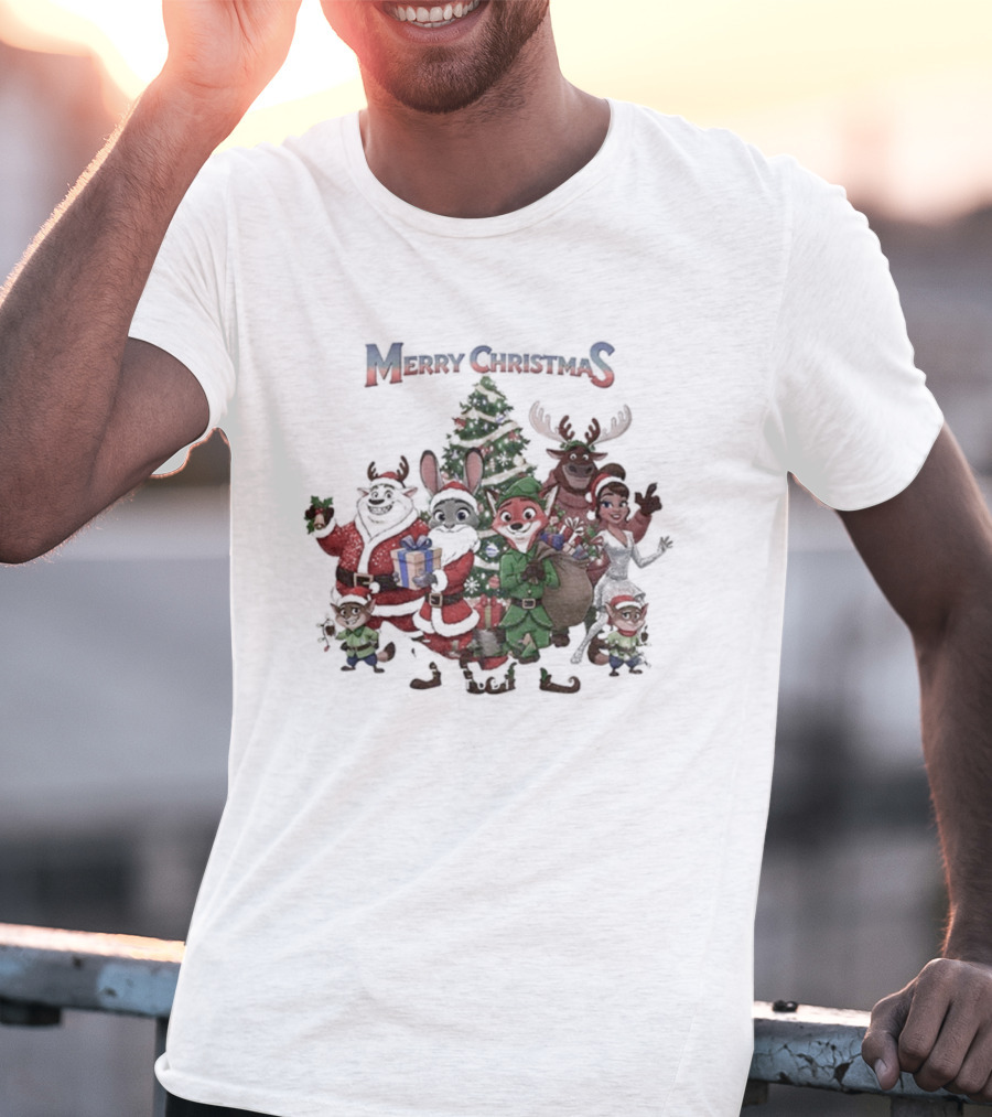 Judy Hopps Nick Wilde Merry Christmas Zootopia Holiday Friends Tree T-Shirt