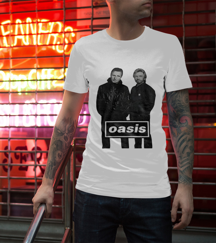 Liam Neeson Noel Edmonds Oasis Band Parody T-Shirt
