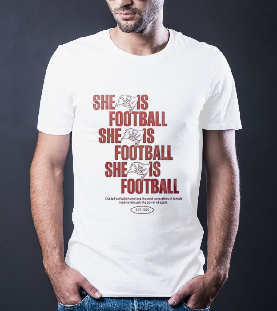 Tampa Bay Buccaneers She Is Football Repeating Text T-Shirt