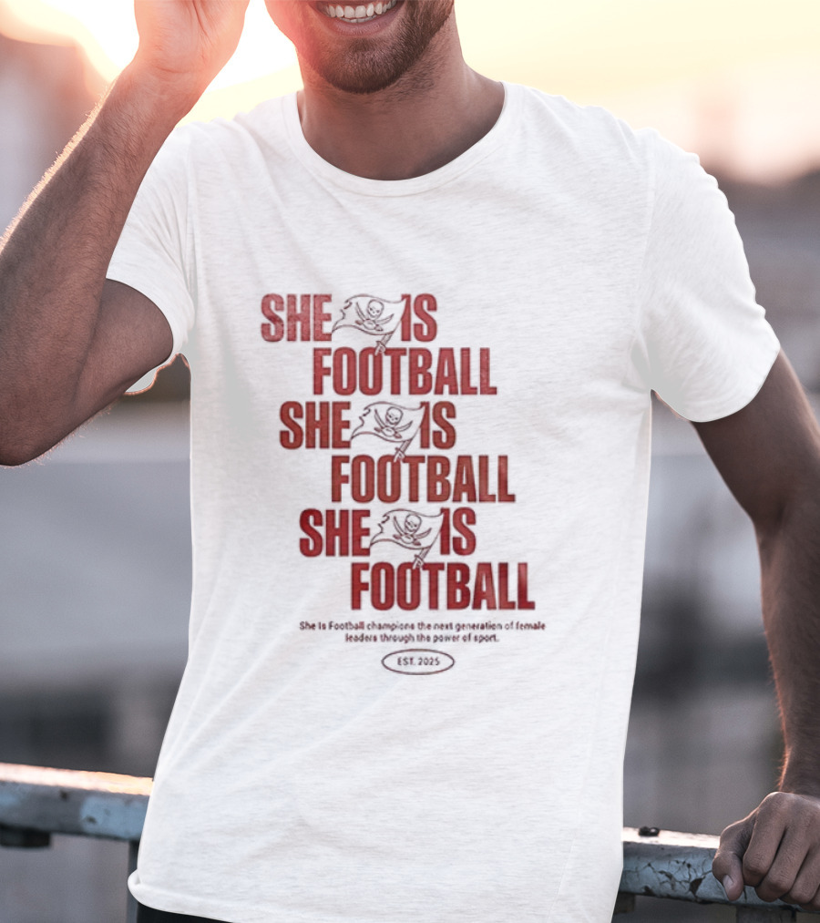 Tampa Bay Buccaneers She Is Football Repeating Text T-Shirt
