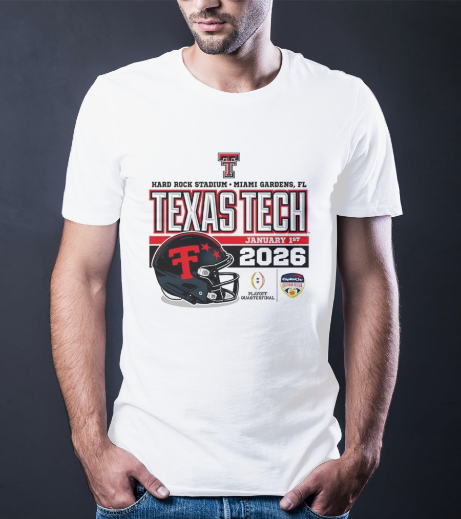 Texas Tech Red Raiders January 1 CFP Hard Rock Stadium College Football Playoff Helmet T-Shirt
