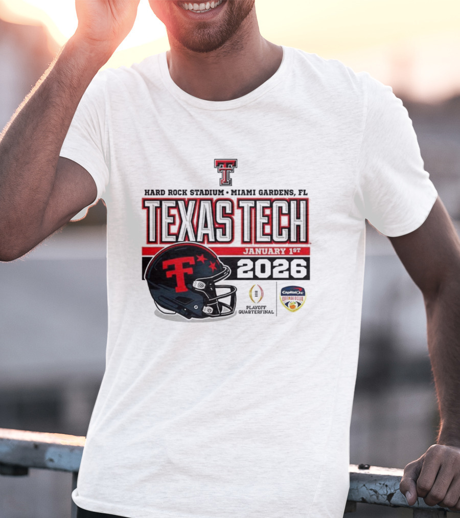 Texas Tech Red Raiders January 1 CFP Hard Rock Stadium College Football Playoff Helmet T-Shirt