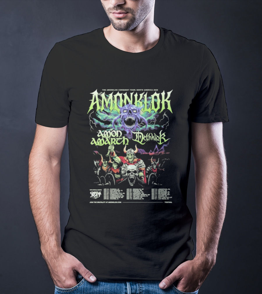 Amonklok Amon Amarth Dethklok Conquest Tour North America 2026 Dates T-Shirt