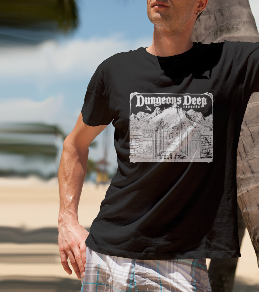 Dungeons Deep Records Fantasy Mountain Gate Adventure Scenic Landscape T-Shirt
