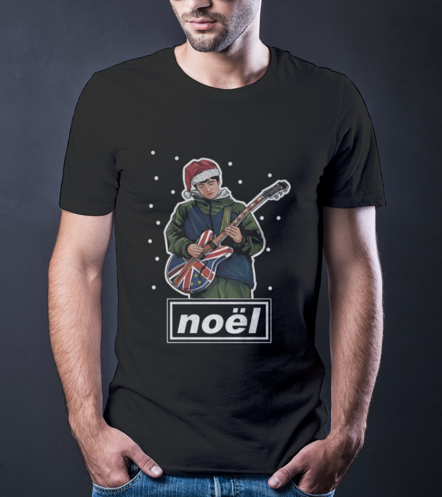 Noel Gallagher Santa Hat Union Jack Guitar Oasis Merry Christmas T-Shirt