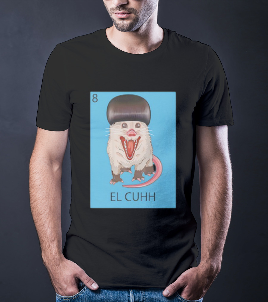 Takuache Loteria El Cuhh Card Number 8 Possum Art Cartoon Style T-Shirt