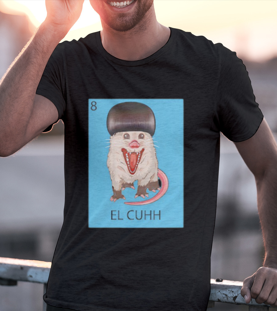 Takuache Loteria El Cuhh Card Number 8 Possum Art Cartoon Style T-Shirt