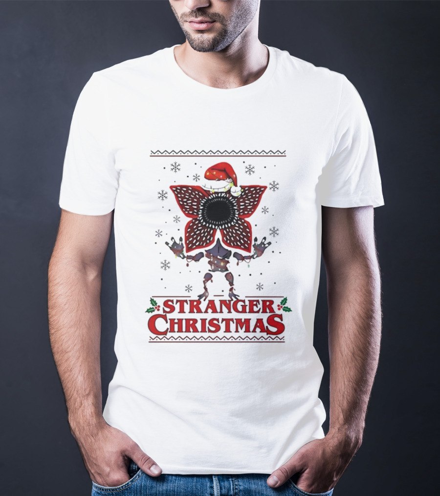 Stranger Things Christmas Demogorgon Santa Hat Merry Upside Down Ugly Sweater T-Shirt