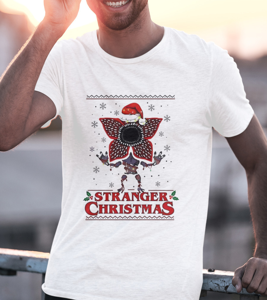 Stranger Things Christmas Demogorgon Santa Hat Merry Upside Down Ugly Sweater T-Shirt