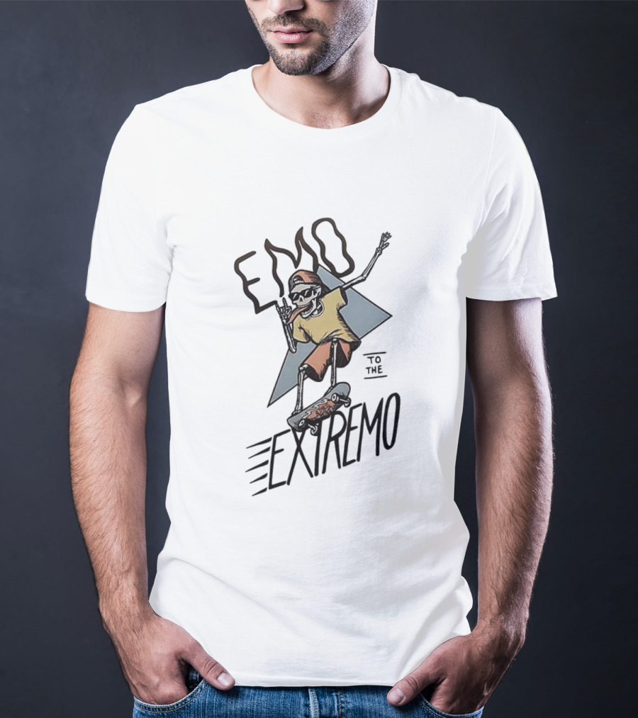 Emo Extremo Skeleton Skateboarder Graphic Tee T-Shirt