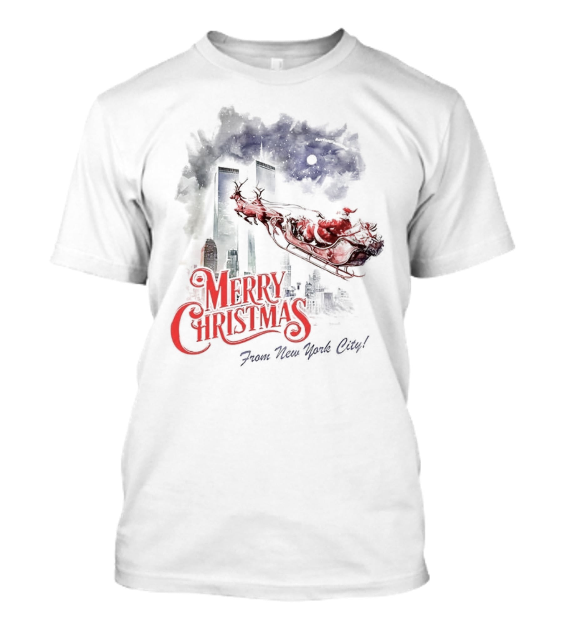 Merry Christmas From New York City Santa And Twin Towers 9 11 Caricature T-Shirt