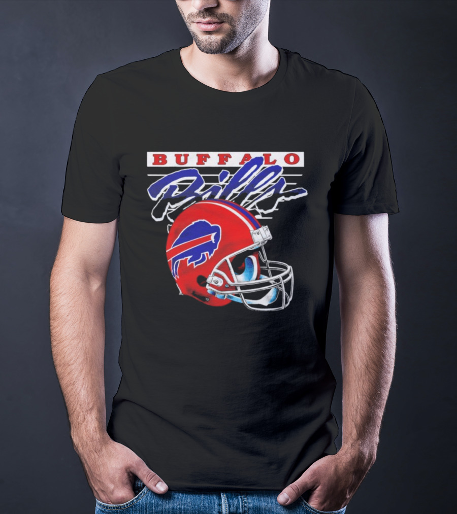 Buffalo Bills Gradient Alternate Helmet Team Title T-Shirt