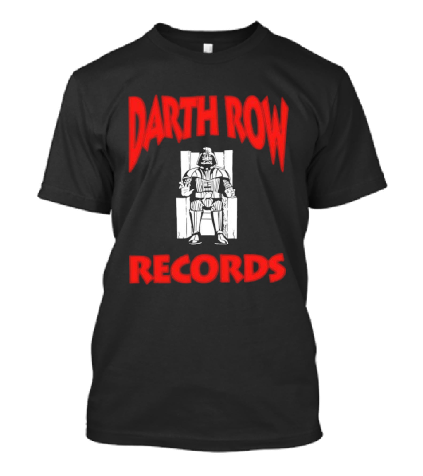 Darth Row Records Sitting Figure Bold Red Text T-Shirt