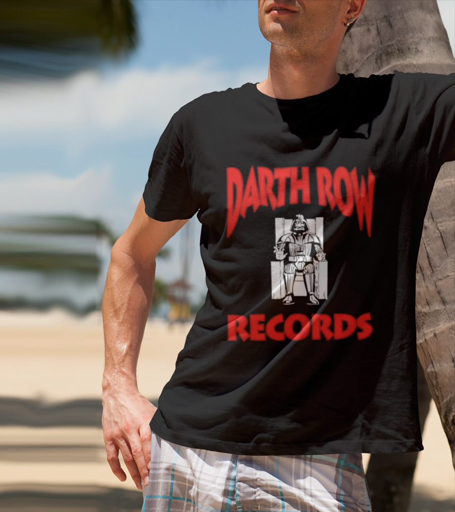 Darth Row Records Sitting Figure Bold Red Text T-Shirt