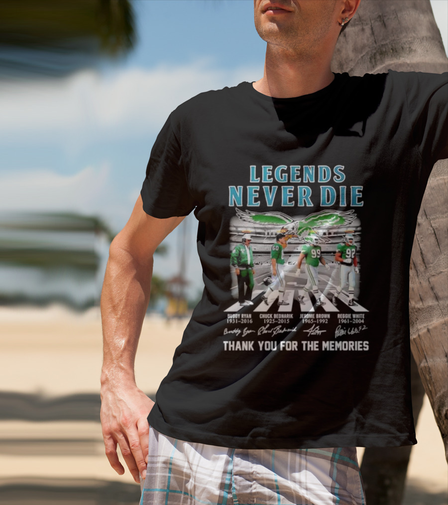 Legends Never Die Philadelphia Eagles Abbey Road Thank You For The Memories Signatures T-Shirt