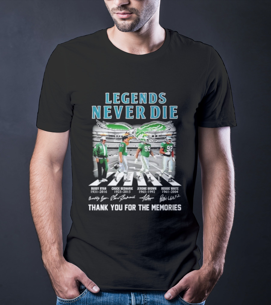 Legends Never Die Philadelphia Eagles Abbey Road Thank You For The Memories Signatures T-Shirt