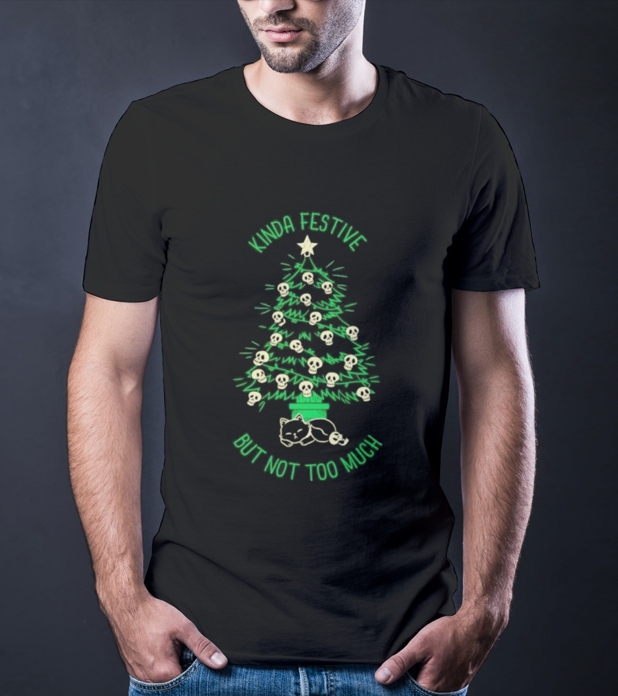 Kinda Festive Skulls Christmas Tree Cat T-Shirt