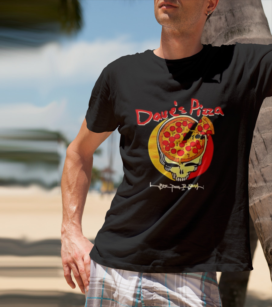 Dave's Pizza Skull Grateful Dead Vs Classic Pizza Logo Mashup T-Shirt