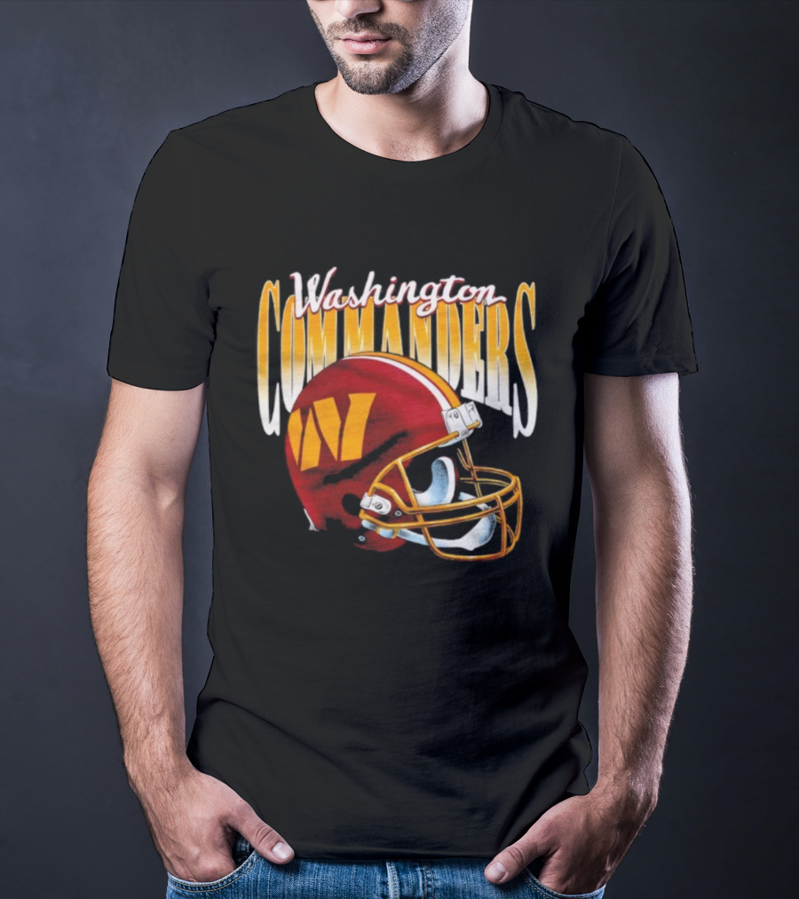 Washington Commanders Gradient Helmet Retro Style Red Yellow W T-Shirt
