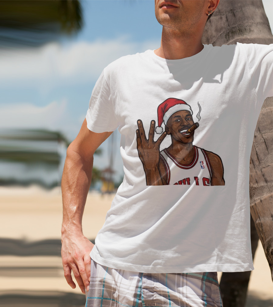 Michael Jordan Chicago Bulls Christmas Smoking Cigar Santa Hat T-Shirt