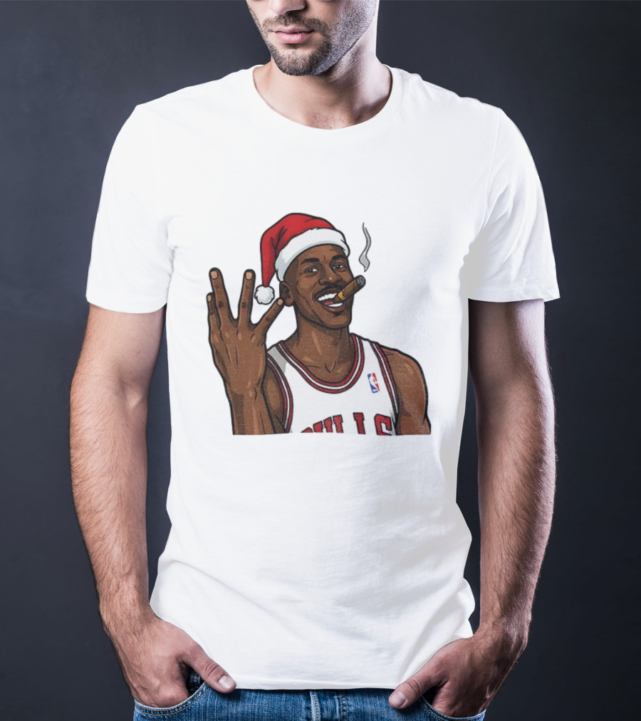 Michael Jordan Chicago Bulls Christmas Smoking Cigar Santa Hat T-Shirt