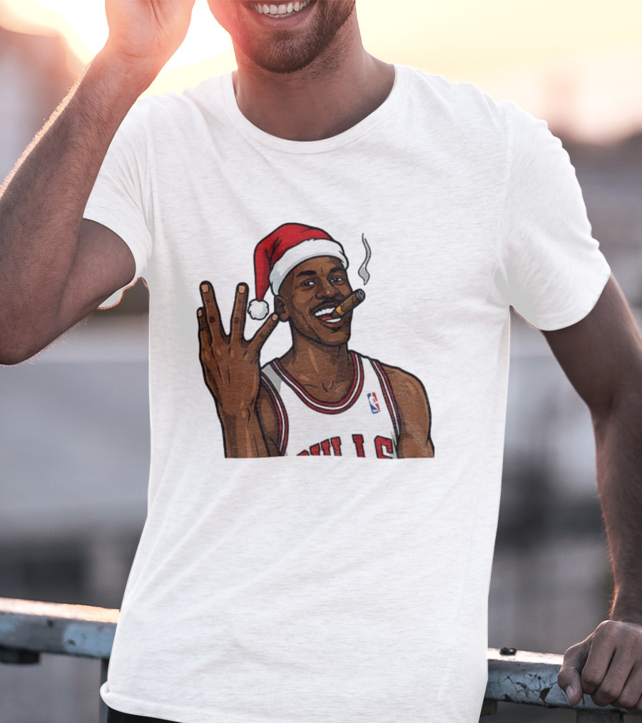 Michael Jordan Chicago Bulls Christmas Smoking Cigar Santa Hat T-Shirt