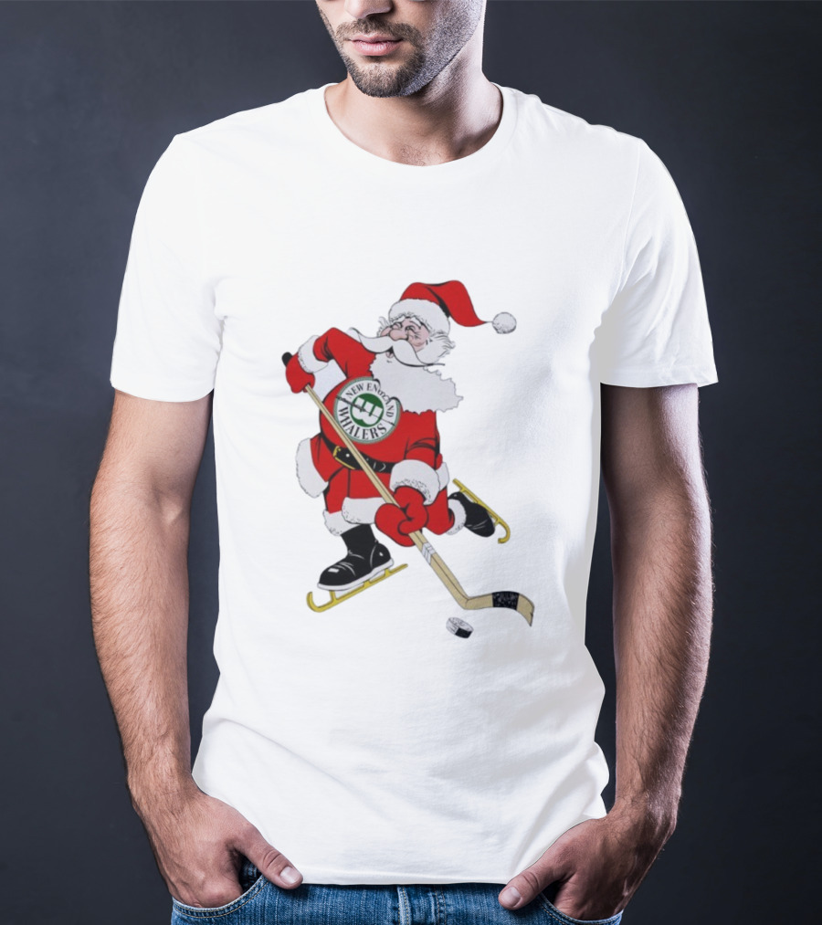 New England Whalers Santa Christmas Hockey Skating Holiday T-Shirt