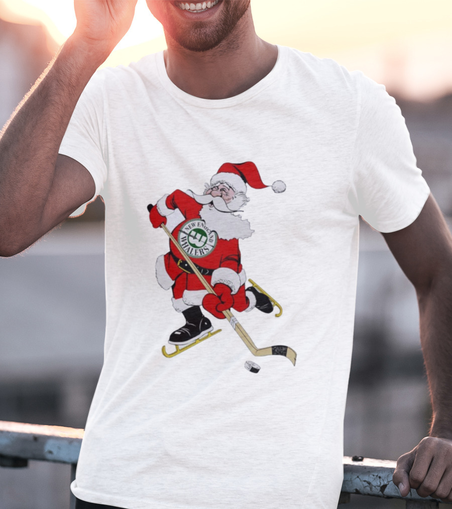 New England Whalers Santa Christmas Hockey Skating Holiday T-Shirt