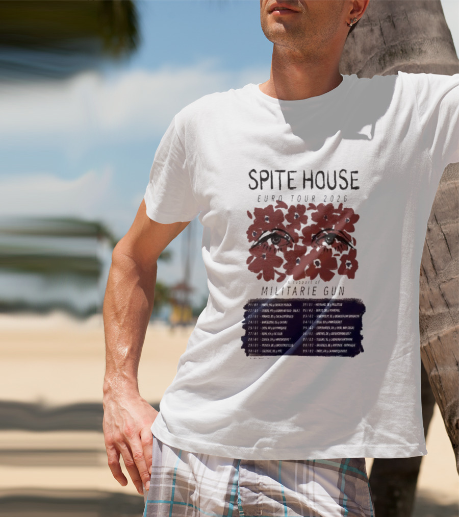 Spite House Militärie Gun Euro Tour 2026 Eyes And Flowers T-Shirt