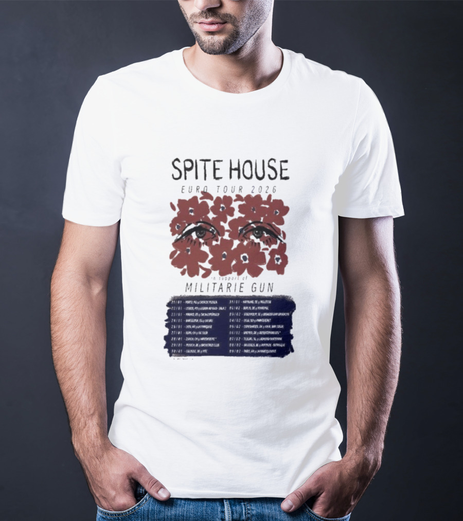Spite House Militärie Gun Euro Tour 2026 Eyes And Flowers T-Shirt